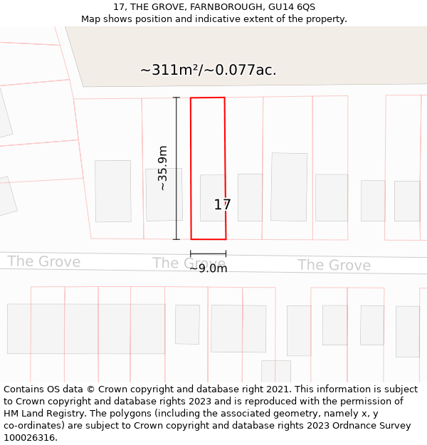 17, THE GROVE, FARNBOROUGH, GU14 6QS: Plot and title map