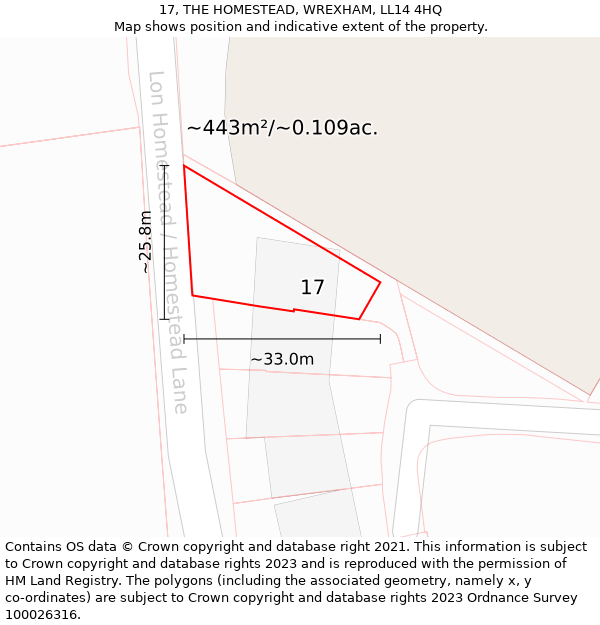 17, THE HOMESTEAD, WREXHAM, LL14 4HQ: Plot and title map