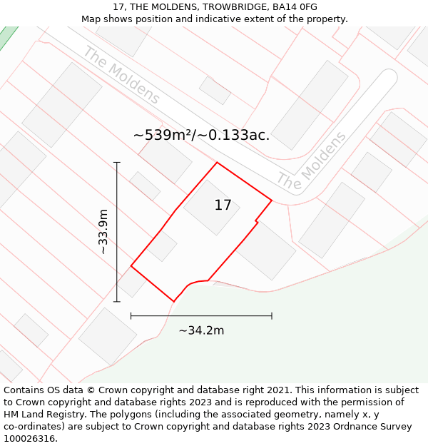 17, THE MOLDENS, TROWBRIDGE, BA14 0FG: Plot and title map