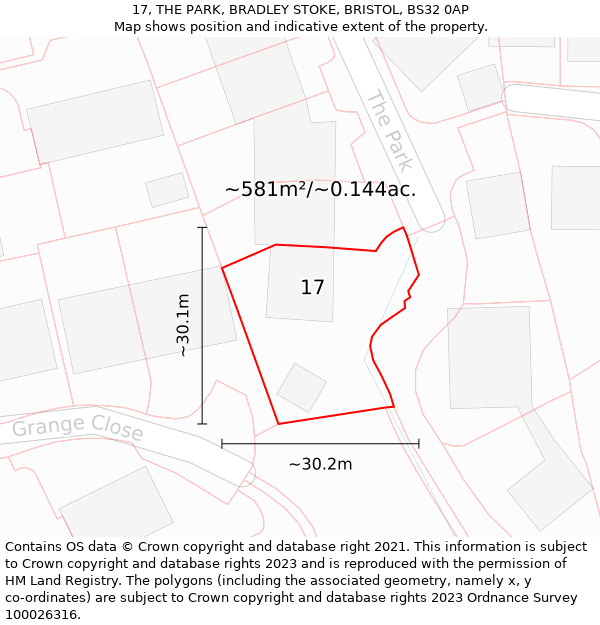 17, THE PARK, BRADLEY STOKE, BRISTOL, BS32 0AP: Plot and title map
