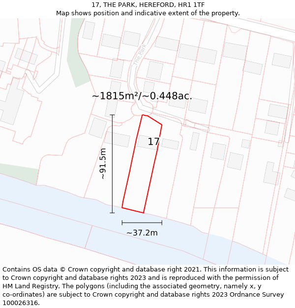 17, THE PARK, HEREFORD, HR1 1TF: Plot and title map