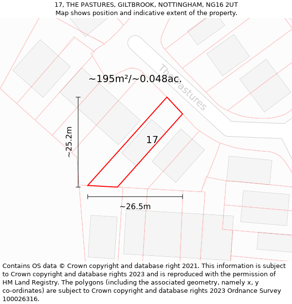 17, THE PASTURES, GILTBROOK, NOTTINGHAM, NG16 2UT: Plot and title map