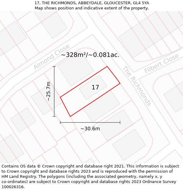 17, THE RICHMONDS, ABBEYDALE, GLOUCESTER, GL4 5YA: Plot and title map