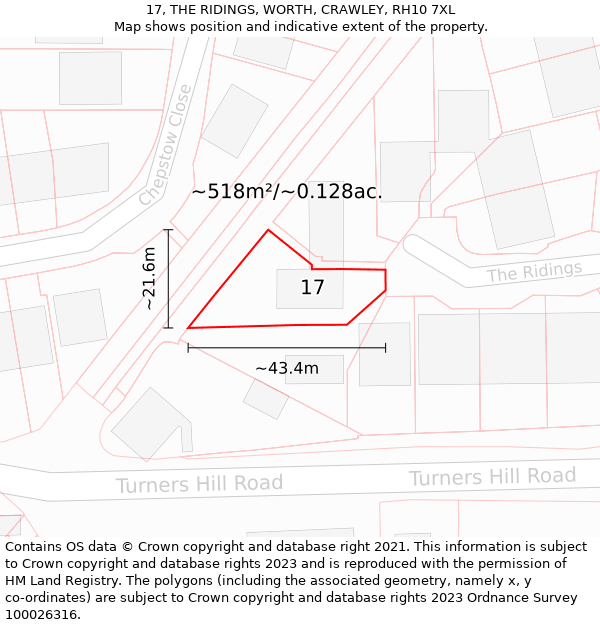 17, THE RIDINGS, WORTH, CRAWLEY, RH10 7XL: Plot and title map