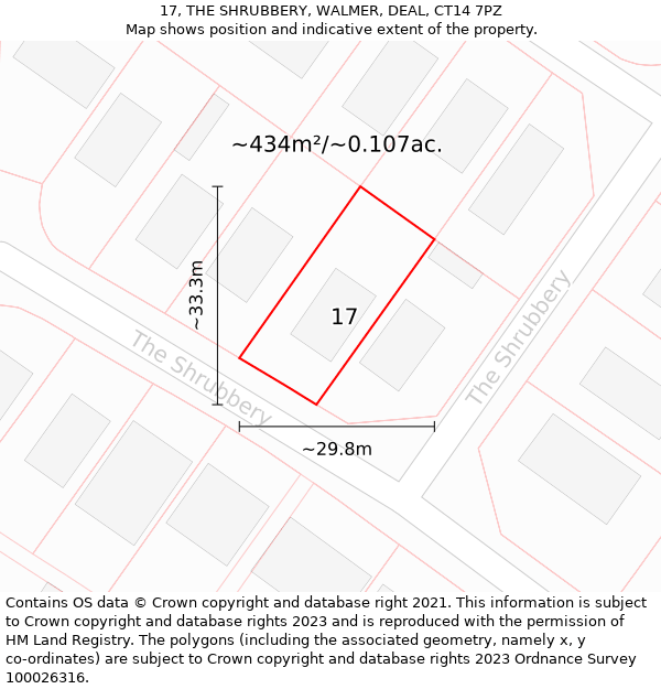 17, THE SHRUBBERY, WALMER, DEAL, CT14 7PZ: Plot and title map