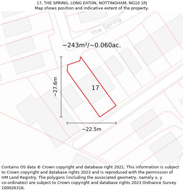 17, THE SPRING, LONG EATON, NOTTINGHAM, NG10 1PJ: Plot and title map