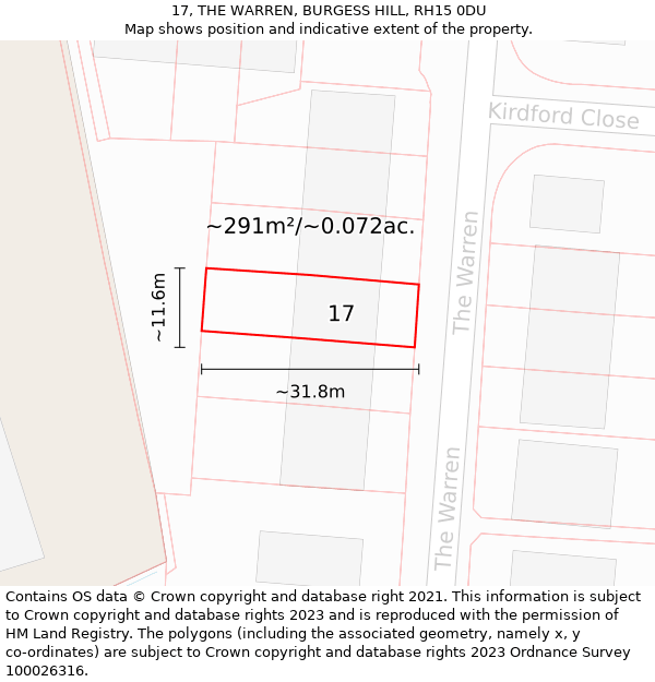 17, THE WARREN, BURGESS HILL, RH15 0DU: Plot and title map