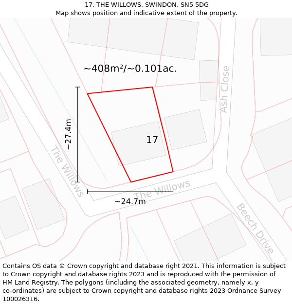 17, THE WILLOWS, SWINDON, SN5 5DG: Plot and title map