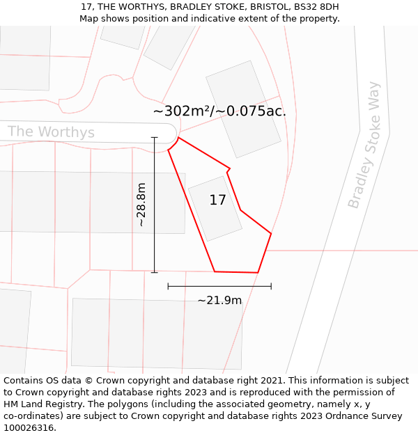 17, THE WORTHYS, BRADLEY STOKE, BRISTOL, BS32 8DH: Plot and title map