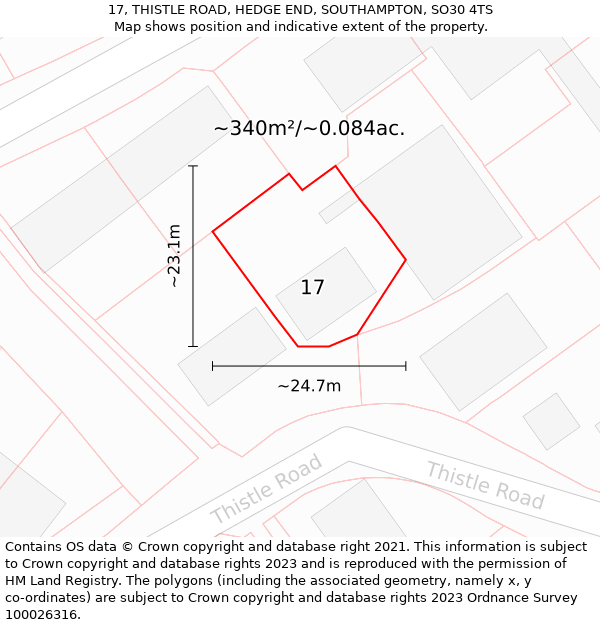 17, THISTLE ROAD, HEDGE END, SOUTHAMPTON, SO30 4TS: Plot and title map