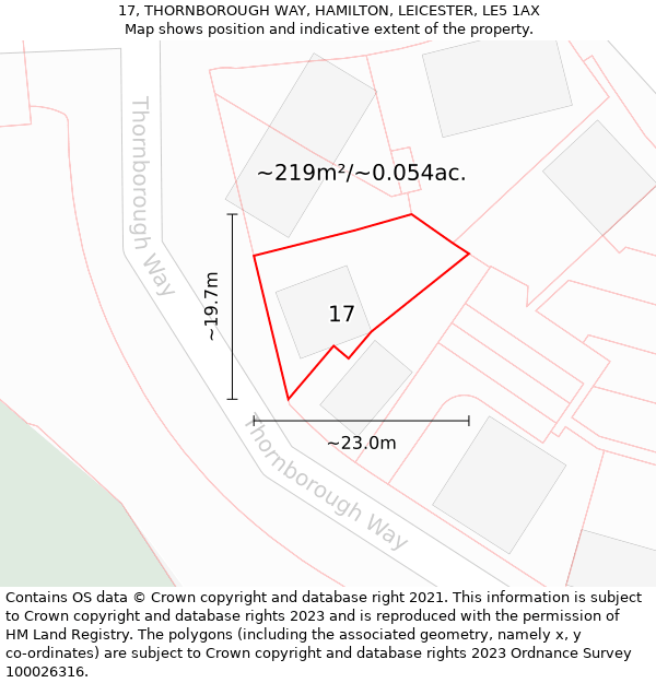 17, THORNBOROUGH WAY, HAMILTON, LEICESTER, LE5 1AX: Plot and title map