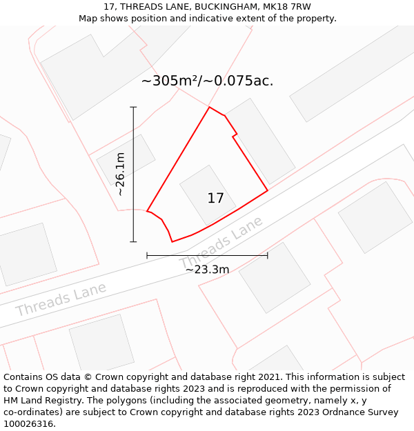 17, THREADS LANE, BUCKINGHAM, MK18 7RW: Plot and title map