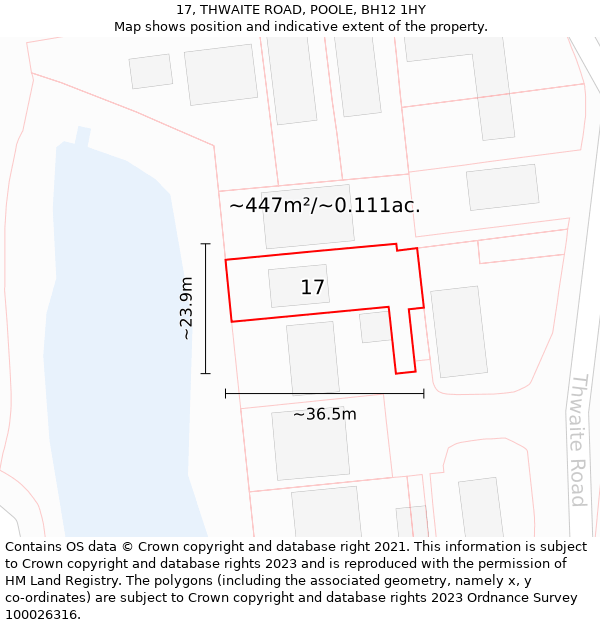 17, THWAITE ROAD, POOLE, BH12 1HY: Plot and title map