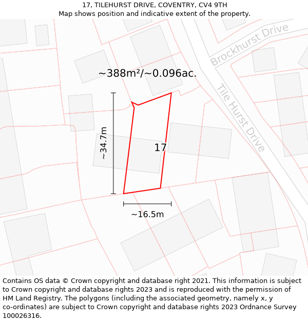 17, TILEHURST DRIVE, COVENTRY, CV4 9TH: Plot and title map