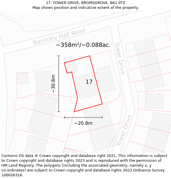 17, TOWER DRIVE, BROMSGROVE, B61 0TZ: Plot and title map