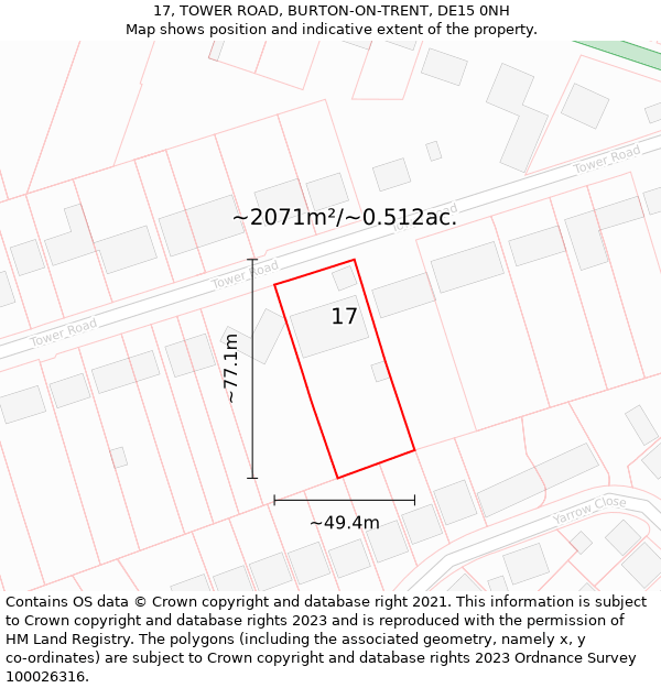 17, TOWER ROAD, BURTON-ON-TRENT, DE15 0NH: Plot and title map