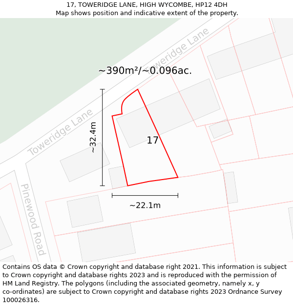 17, TOWERIDGE LANE, HIGH WYCOMBE, HP12 4DH: Plot and title map