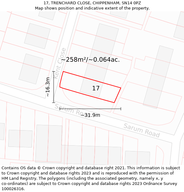 17, TRENCHARD CLOSE, CHIPPENHAM, SN14 0PZ: Plot and title map