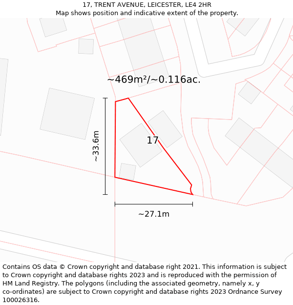 17, TRENT AVENUE, LEICESTER, LE4 2HR: Plot and title map