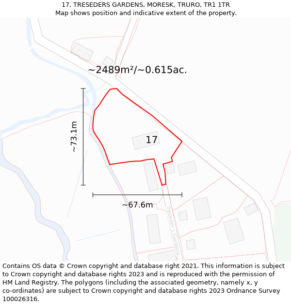 17, TRESEDERS GARDENS, MORESK, TRURO, TR1 1TR: Plot and title map