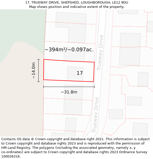 17, TRUEWAY DRIVE, SHEPSHED, LOUGHBOROUGH, LE12 9DU: Plot and title map