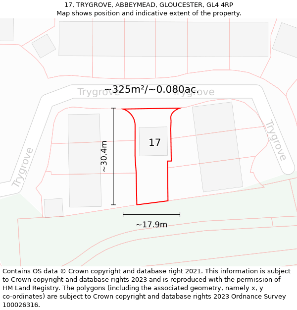 17, TRYGROVE, ABBEYMEAD, GLOUCESTER, GL4 4RP: Plot and title map