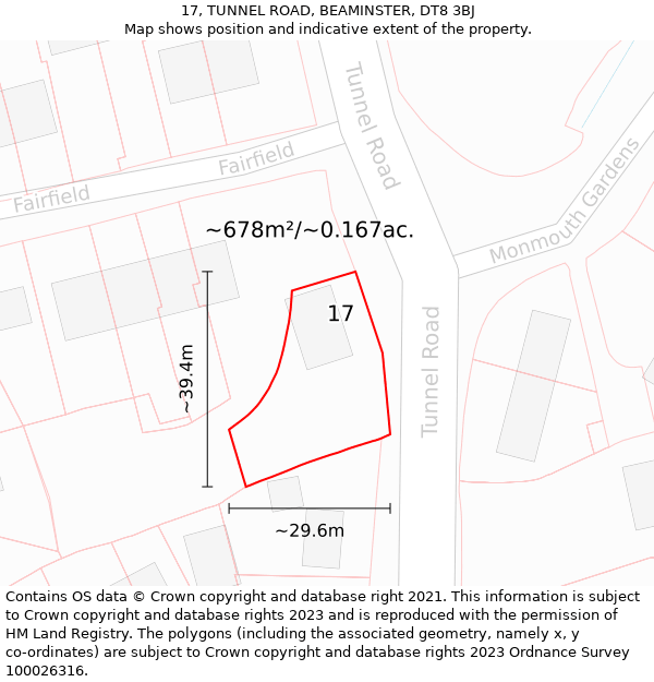 17, TUNNEL ROAD, BEAMINSTER, DT8 3BJ: Plot and title map