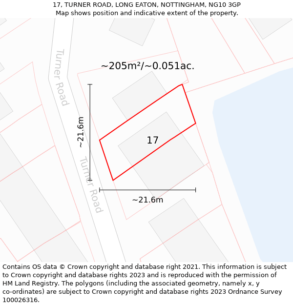 17, TURNER ROAD, LONG EATON, NOTTINGHAM, NG10 3GP: Plot and title map