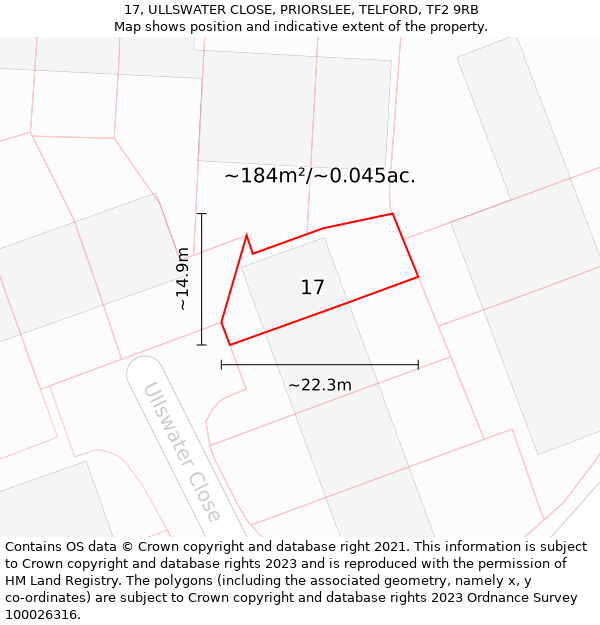 17, ULLSWATER CLOSE, PRIORSLEE, TELFORD, TF2 9RB: Plot and title map