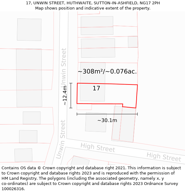 17, UNWIN STREET, HUTHWAITE, SUTTON-IN-ASHFIELD, NG17 2PH: Plot and title map