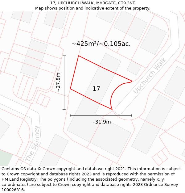 17, UPCHURCH WALK, MARGATE, CT9 3NT: Plot and title map