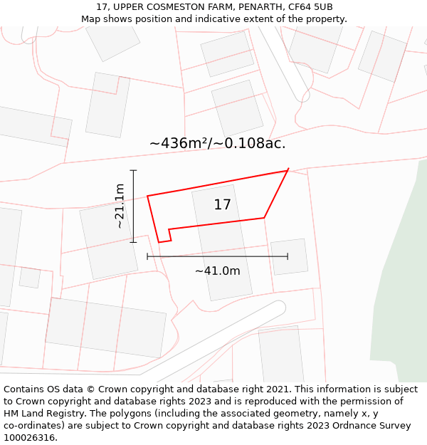 17, UPPER COSMESTON FARM, PENARTH, CF64 5UB: Plot and title map