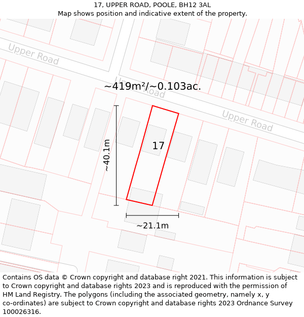 17, UPPER ROAD, POOLE, BH12 3AL: Plot and title map