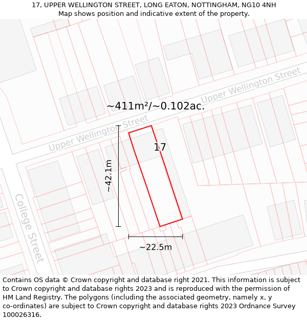 17, UPPER WELLINGTON STREET, LONG EATON, NOTTINGHAM, NG10 4NH: Plot and title map