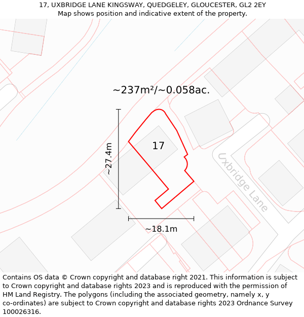 17, UXBRIDGE LANE KINGSWAY, QUEDGELEY, GLOUCESTER, GL2 2EY: Plot and title map