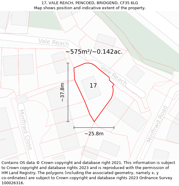 17, VALE REACH, PENCOED, BRIDGEND, CF35 6LG: Plot and title map