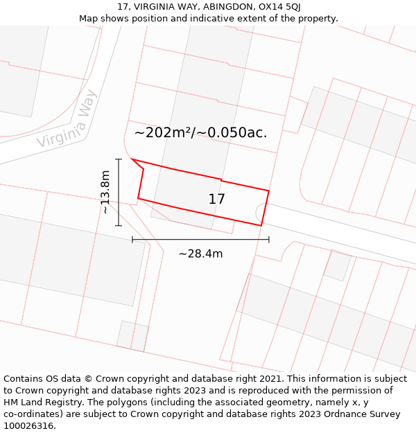 17, VIRGINIA WAY, ABINGDON, OX14 5QJ: Plot and title map