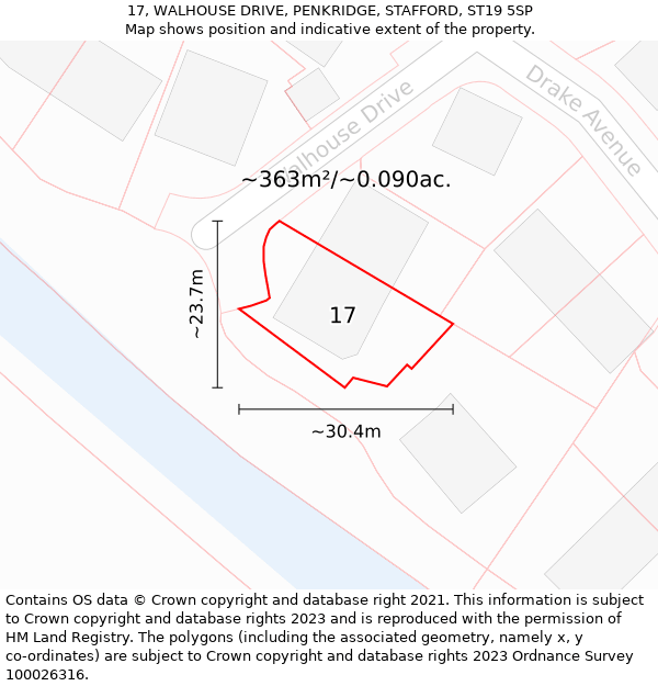 17, WALHOUSE DRIVE, PENKRIDGE, STAFFORD, ST19 5SP: Plot and title map