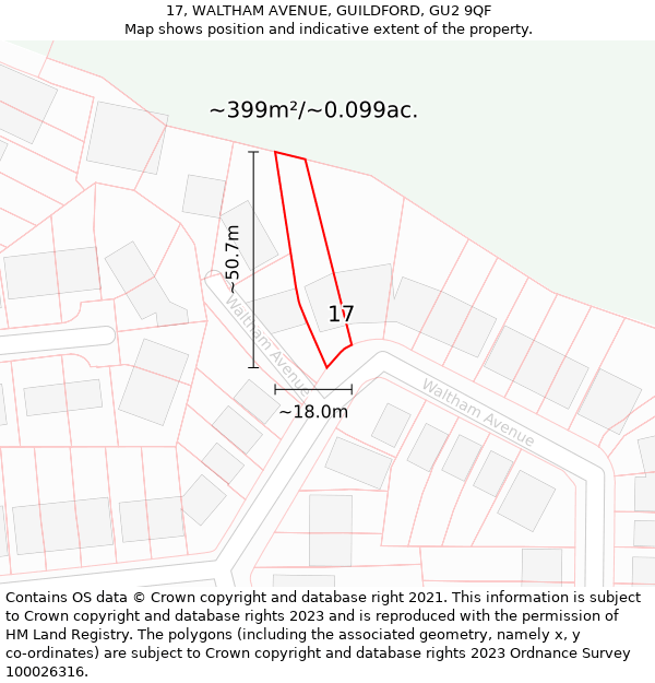 17, WALTHAM AVENUE, GUILDFORD, GU2 9QF: Plot and title map