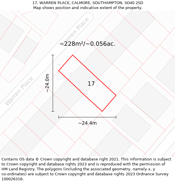 17, WARREN PLACE, CALMORE, SOUTHAMPTON, SO40 2SD: Plot and title map