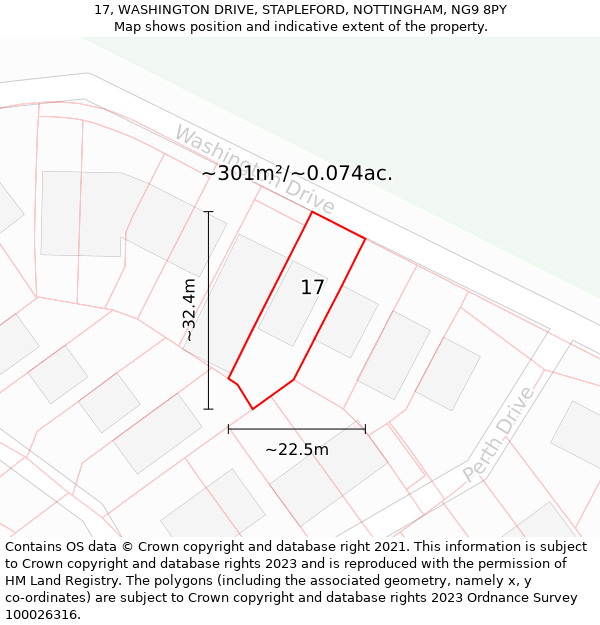 17, WASHINGTON DRIVE, STAPLEFORD, NOTTINGHAM, NG9 8PY: Plot and title map