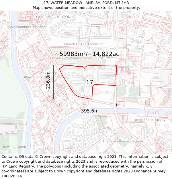 17, WATER MEADOW LANE, SALFORD, M7 1AR: Plot and title map