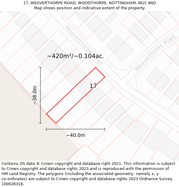 17, WEAVERTHORPE ROAD, WOODTHORPE, NOTTINGHAM, NG5 4ND: Plot and title map