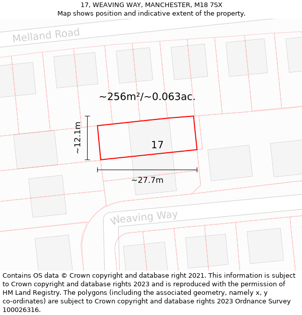 17, WEAVING WAY, MANCHESTER, M18 7SX: Plot and title map