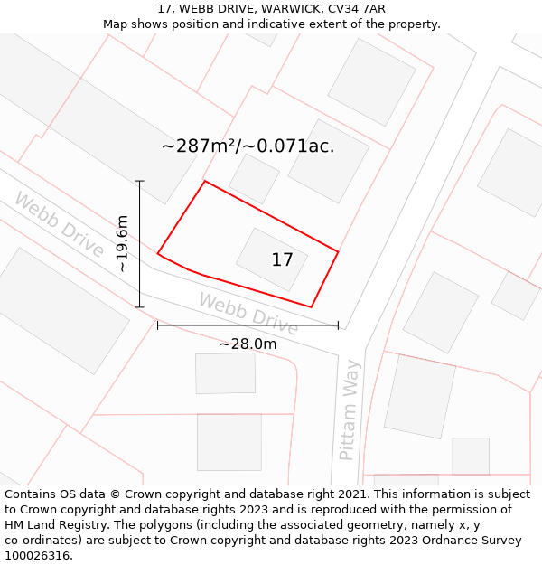 17, WEBB DRIVE, WARWICK, CV34 7AR: Plot and title map