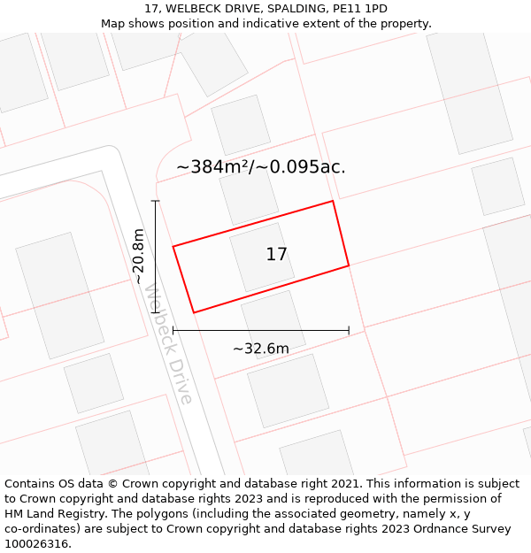 17, WELBECK DRIVE, SPALDING, PE11 1PD: Plot and title map