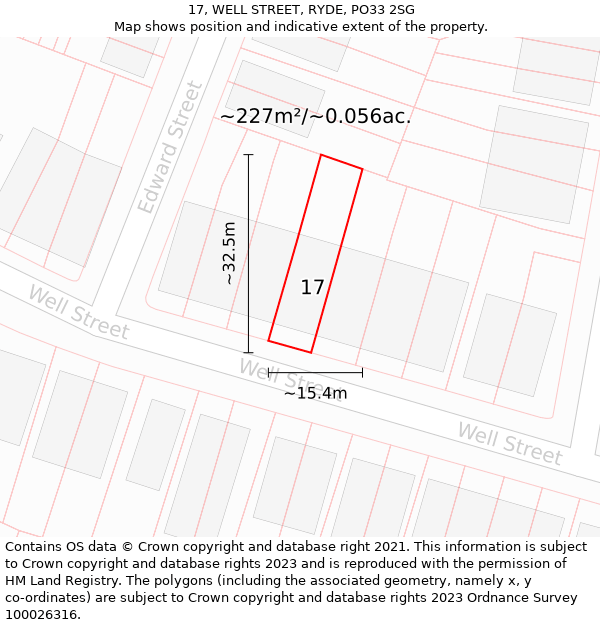 17, WELL STREET, RYDE, PO33 2SG: Plot and title map