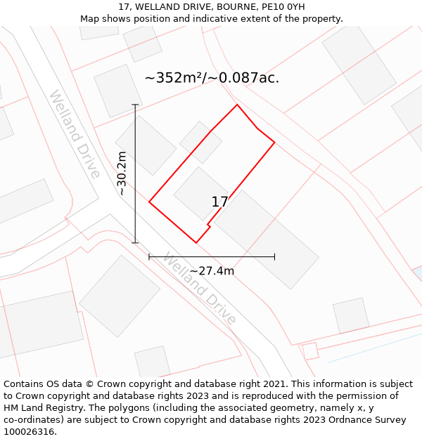 17, WELLAND DRIVE, BOURNE, PE10 0YH: Plot and title map