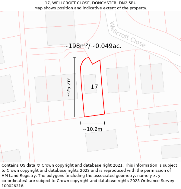 17, WELLCROFT CLOSE, DONCASTER, DN2 5RU: Plot and title map