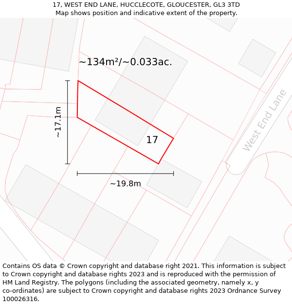 17, WEST END LANE, HUCCLECOTE, GLOUCESTER, GL3 3TD: Plot and title map